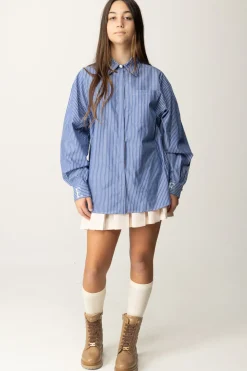 Elisabetta Franchi Bambina Camicia In Popeline con Stampa RigheBIANCO/AZZURRO