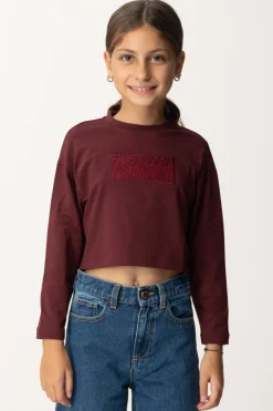 Elisabetta Franchi Bambina T-shirt Crop con Manica Lunga con LogoROUGE NOIR