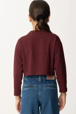 Elisabetta Franchi Bambina T-shirt Crop con Manica Lunga con LogoROUGE NOIR