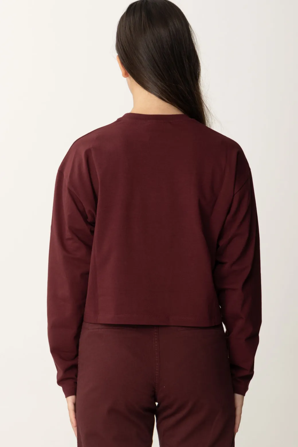 Elisabetta Franchi Bambina T-shirt Crop con Manica Lunga con LogoROUGE NOIR