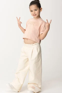 Elisabetta Franchi Bambina T-shirt con Ricamo Lettering e CharmDESERT ROSES