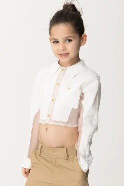 Elisabetta Franchi Bambina Camicia Crop con TrasparenzeLIGHT CREAM