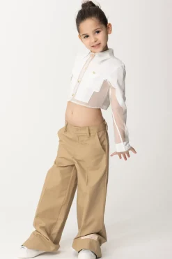 Elisabetta Franchi Bambina Camicia Crop con TrasparenzeLIGHT CREAM
