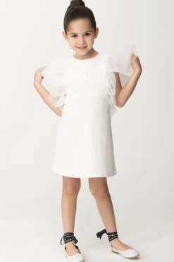 Elisabetta Franchi Bambina Abito con Maniche In TulleLIGHT CREAM
