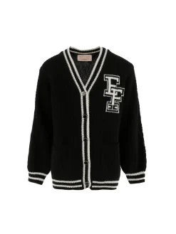 Elisabetta Franchi Bambina Cardigan In Lana Merinos con Ricamo LogoNERO-BURRO