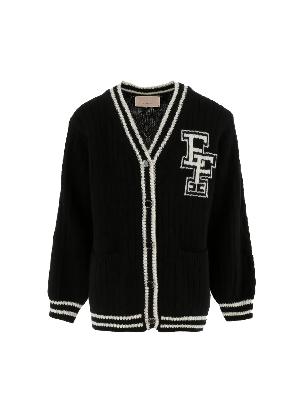Elisabetta Franchi Bambina Cardigan In Lana Merinos con Ricamo LogoNERO-BURRO