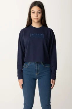 Elisabetta Franchi Bambina T-shirt Crop con Manica Lunga con LogoBLU NAVY