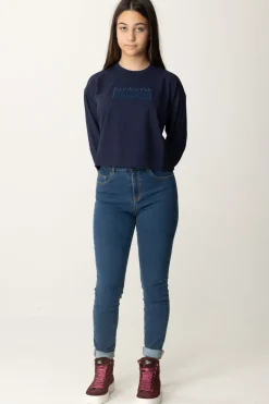 Elisabetta Franchi Bambina T-shirt Crop con Manica Lunga con LogoBLU NAVY
