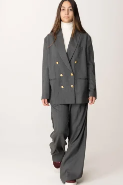 Elisabetta Franchi Bambina Pantaloni In Lana Wide Leg con PincesSTEEL