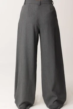 Elisabetta Franchi Bambina Pantaloni In Lana Wide Leg con PincesSTEEL