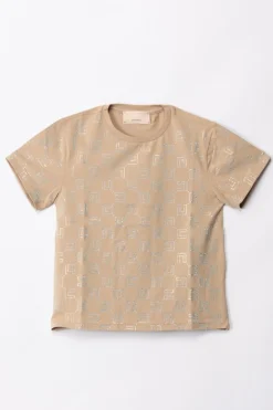 Elisabetta Franchi Bambina T-shirt con Pattern Logo In StrassSAND