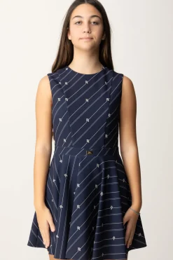 Elisabetta Franchi Bambina Abito Smanicato In Crepe con Stampa RigheNAVY/CREAM