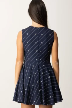 Elisabetta Franchi Bambina Abito Smanicato In Crepe con Stampa RigheNAVY/CREAM