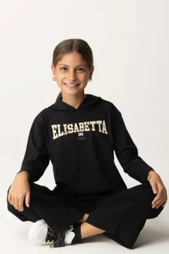 Elisabetta Franchi Bambina T-shirt Manica Lunga con CappuccioNERO/AVORIO-CAMEL-ROUGE NOIR