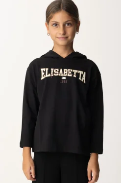 Elisabetta Franchi Bambina T-shirt Manica Lunga con CappuccioNERO/AVORIO-CAMEL-ROUGE NOIR