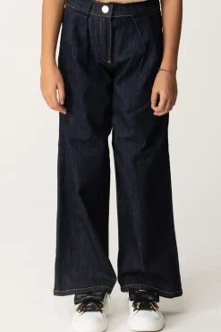 Elisabetta Franchi Bambina Jeans Wide-leg con Ricamo In SpugnaBLUE DENIM