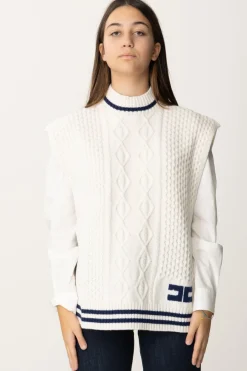 Elisabetta Franchi Bambina Mantella Tricot Smanicata con LogoBURRO/NAVY