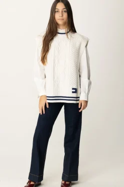 Elisabetta Franchi Bambina Mantella Tricot Smanicata con LogoBURRO/NAVY