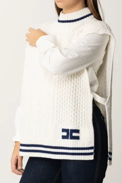 Elisabetta Franchi Bambina Mantella Tricot Smanicata con LogoBURRO/NAVY