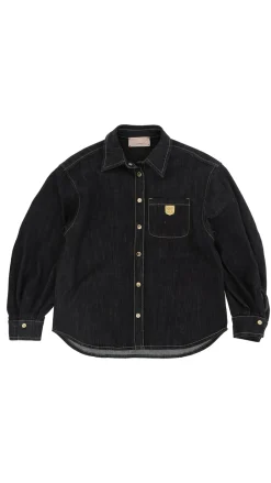 Elisabetta Franchi Bambina Camicia In Denim con Placca ScudettoBLUE DENIM