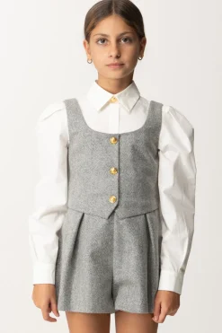 Elisabetta Franchi Bambina Tuta Corta In Lana con Inserto CamiciaAVORIO/STEEL
