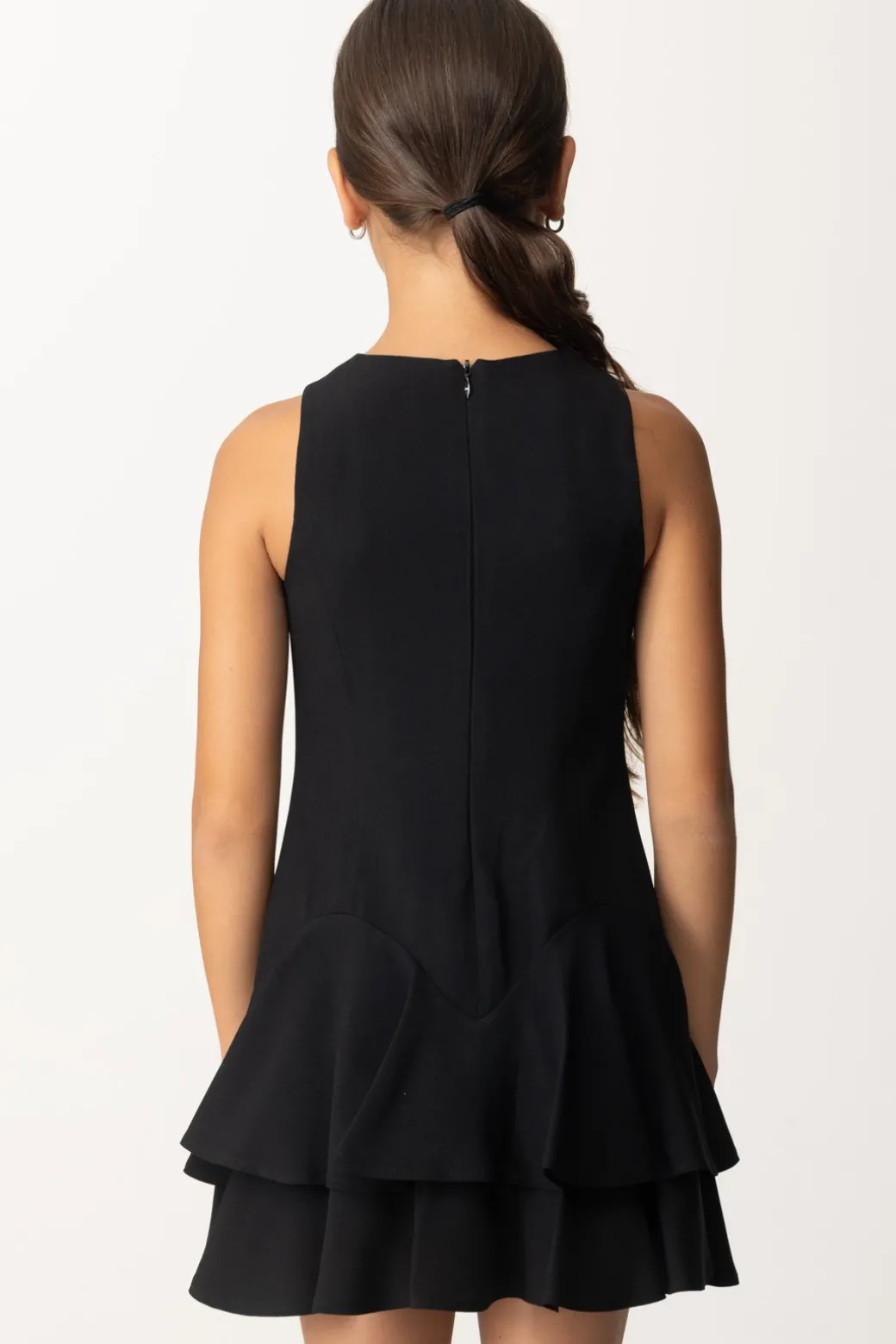 Elisabetta Franchi Bambina Abito In Crepe con Balze e Placchetta LogoNERO