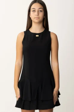 Elisabetta Franchi Bambina Abito In Crepe con Balze e Placchetta LogoNERO