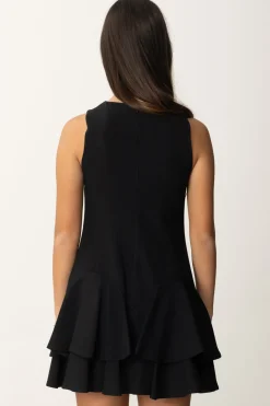 Elisabetta Franchi Bambina Abito In Crepe con Balze e Placchetta LogoNERO