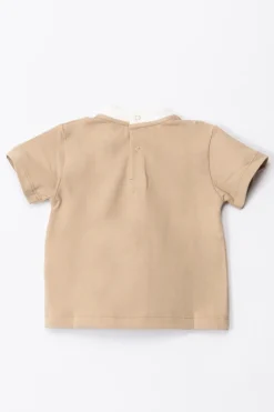 Elisabetta Franchi Bambina T-shirt con Colletto a Contrasto e LogoIVORY/SAND