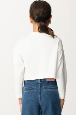 Elisabetta Franchi Bambina T-shirt Crop con Manica Lunga con LogoPANNA CHIARO