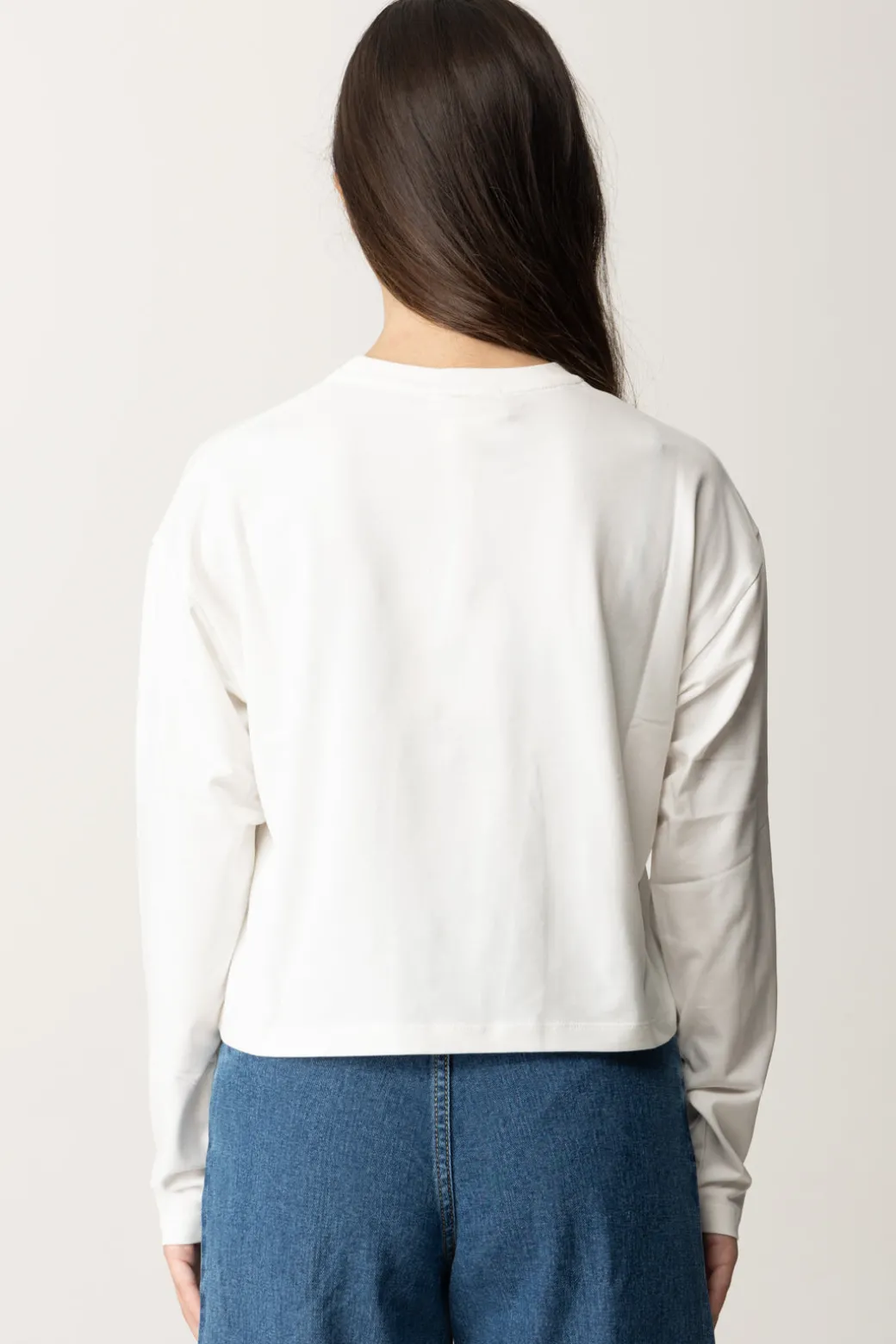 Elisabetta Franchi Bambina T-shirt Crop con Manica Lunga con LogoPANNA CHIARO