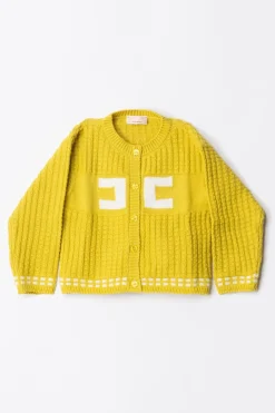 Elisabetta Franchi Bambina Cardigan Tricot con Logo RicamatoCEDAR/IVORY