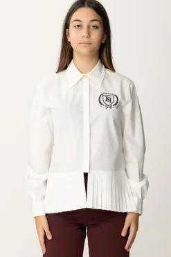 Elisabetta Franchi Bambina Camicia In Popeline con Plissé e Ricamo LogoAVORIO/NERO
