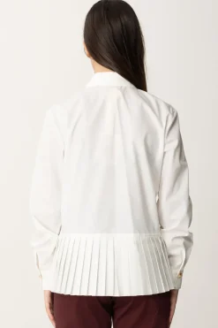 Elisabetta Franchi Bambina Camicia In Popeline con Plissé e Ricamo LogoAVORIO/NERO