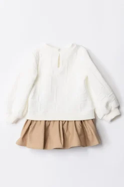 Elisabetta Franchi Bambina Abito Bi-color EmbossedSAND/IVORY