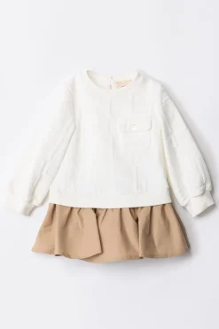Elisabetta Franchi Bambina Abito Bi-color EmbossedSAND/IVORY