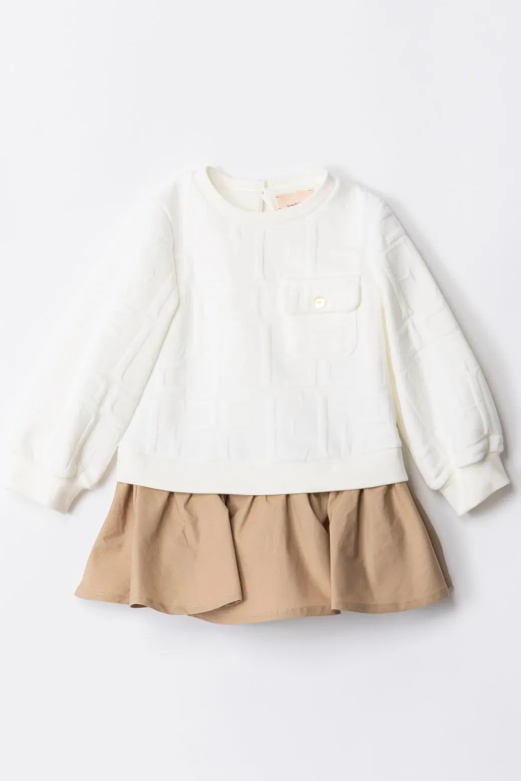 Elisabetta Franchi Bambina Abito Bi-color EmbossedSAND/IVORY