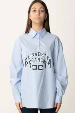 Elisabetta Franchi Bambina Camicia Stile T-shirt con Stampa LogoOXFORD/STAMPA NAVY-AVORIO