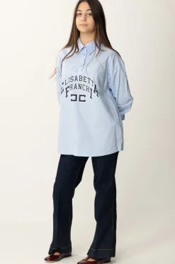 Elisabetta Franchi Bambina Camicia Stile T-shirt con Stampa LogoOXFORD/STAMPA NAVY-AVORIO