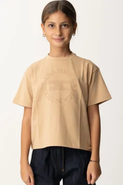 Elisabetta Franchi Bambina T-shirt con Stampa Logo e LetteringCAMEL