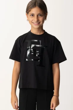 Elisabetta Franchi Bambina T-shirt con Maxi Stampa EfNERO STAMPA NERA