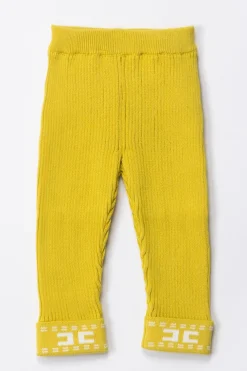 Elisabetta Franchi Bambina Leggings Tricot con Ricamo LogoCEDAR/IVORY