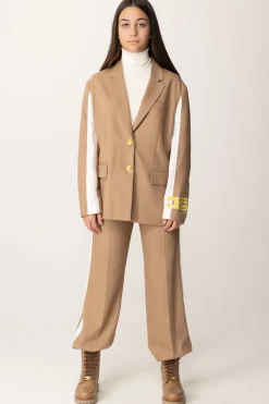 Elisabetta Franchi Bambina Giacca con Bande a Contrasto e Logo Sulla ManicaCAMEL/AVORIO/MIMOSA-AVORIO