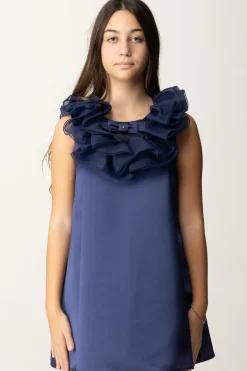 Elisabetta Franchi Bambina Abito In Duchesse con Colletto VolantBLU NAVY