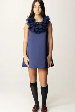 Elisabetta Franchi Bambina Abito In Duchesse con Colletto VolantBLU NAVY