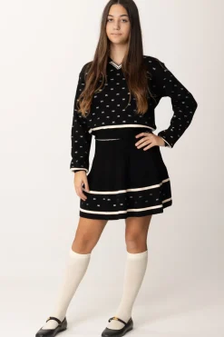 Elisabetta Franchi Bambina Maglia con Pattern Logo In StrassNERO/BURRO/CRYSTAL