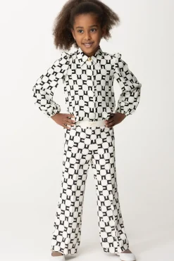 Elisabetta Franchi Bambina Pantaloni Stampa Logo con PiegaBUTTER/BLACK