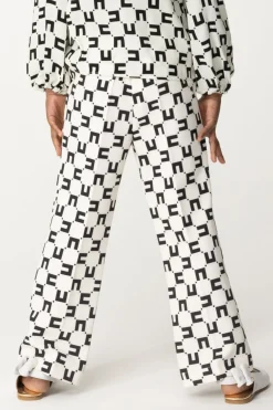 Elisabetta Franchi Bambina Pantaloni Stampa Logo con PiegaBUTTER/BLACK