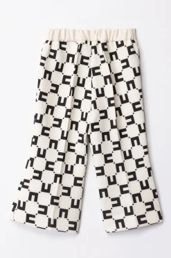 Elisabetta Franchi Bambina Pantaloni Stampa Logo con PiegaBUTTER/BLACK