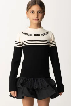 Elisabetta Franchi Bambina Abito Maglia con Gonna In TaffetàNERO/BURRO